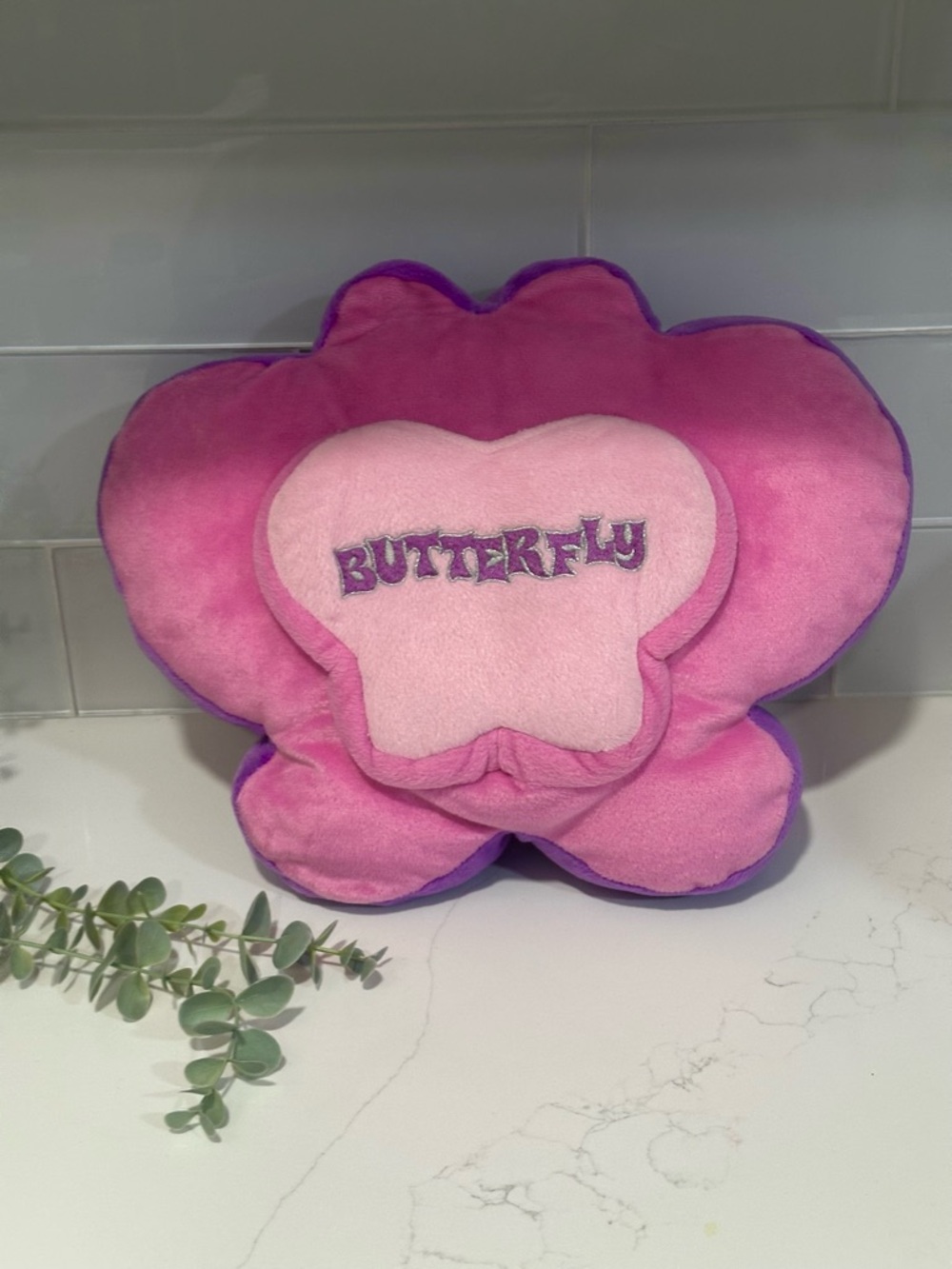 Vintage decorative butterfly-shaped plush throw pillow Pink Purple 12"x 13"